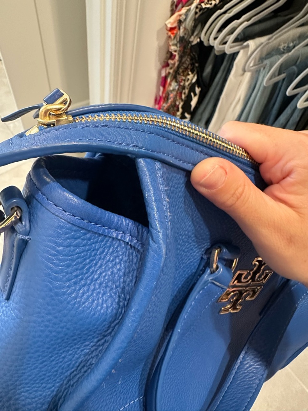 Tory Burch Electric Blue Pebbled Leather Crossbody Satchel - Picture 10 of 12